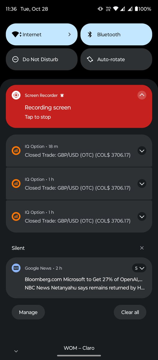 Panel de notificaciones con múltiples trades GBP/USD cerrados